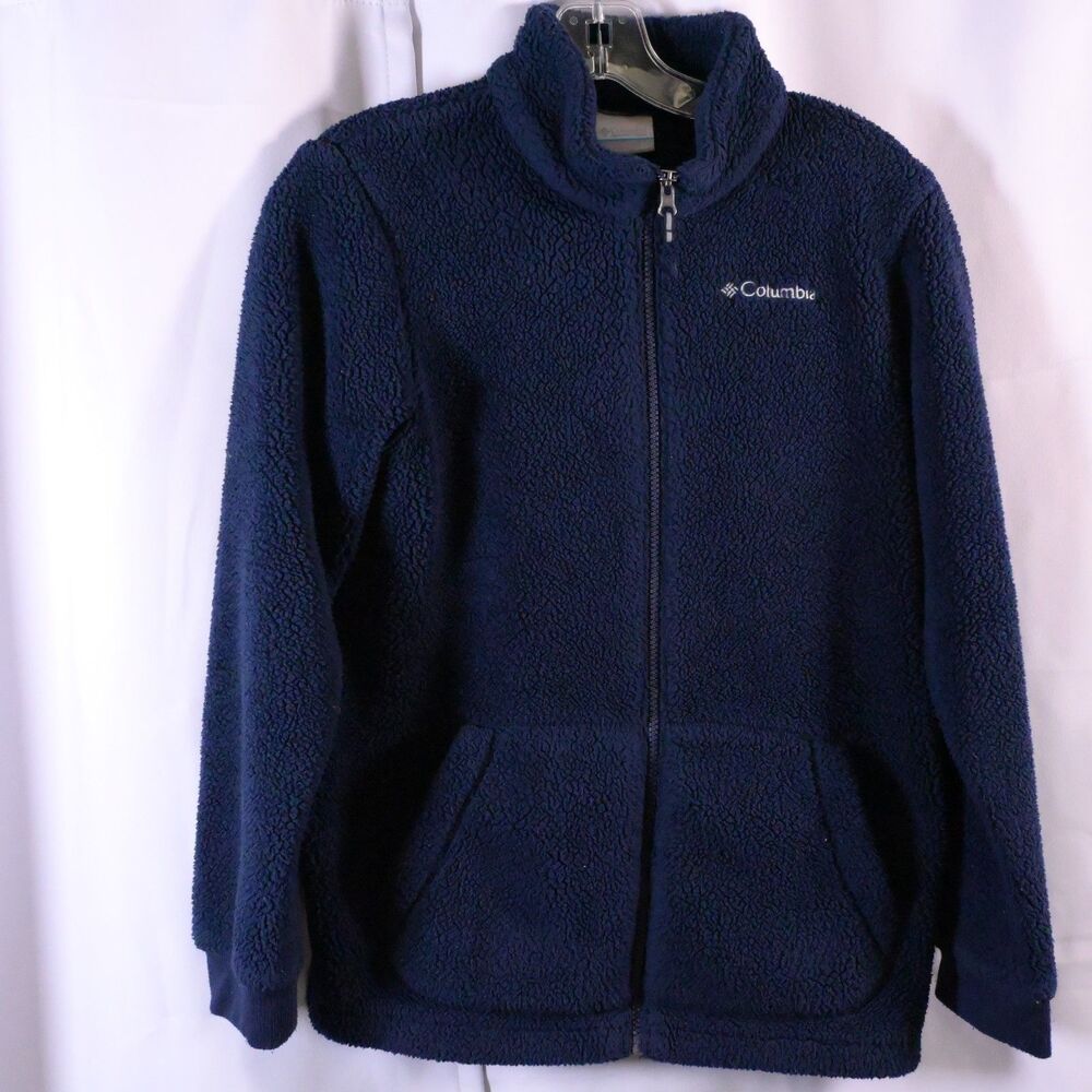Columbia Youth Full Zip Fleece Jacket Navy Blue‎ Large 14/16 Polyester Spandex